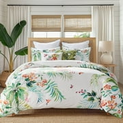 Levtex Home - Hummingbird Grove Duvet Cover Set - Twin Duvet Cover (68 x 88in.) + One Standard Pillow Case (26 x 20in.) - Green, Teal, Coral, Fucshia and White - Cotton