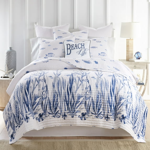 Levtex Home - Indigo Tide Quilt Set - Full/Queen Quilt and Two Standard Shams - Coastal - Navy, Blue and White - Quilt (88x92in.) and Shams (20x26in.) - Reversible - Cotton