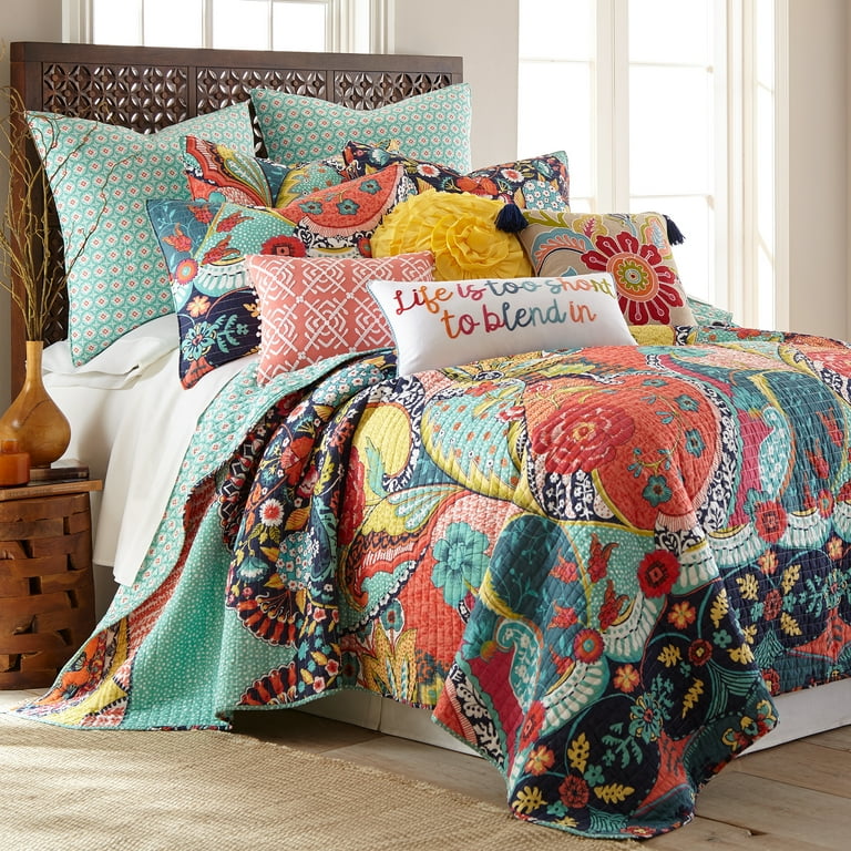 Levtex Home - Jules Quilt Set - King Quilt (106x92in.) + Two King Pillow Shams (36x20in.)- Bohemian - Teal, Orange, Yellow, Green, Blue, Red, Black - Levtex Home - Jules Quilt Set - King Quilt (106x92in.) + Two King Pillow Shams (36x20in.)- Bohemian - Teal, Orange, Yellow, Green, Blue, Red, Black -