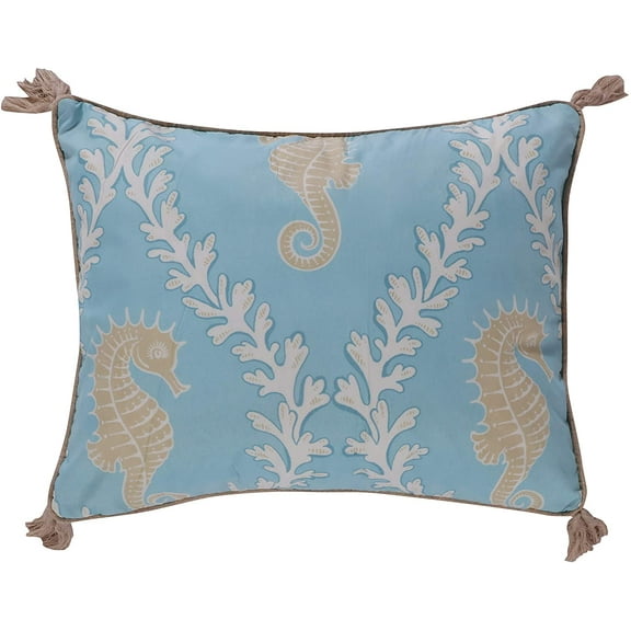 Levtex Home - Kailua - Decorative Pillow (14X18in.) - Seahorse - Teal Blue, Cream and Taupe - Feather Filled