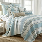 Levtex Home - Kailua Quilt Set - King Quilt + Two King Pillow Shams - Stripe - Blue Teal Taupe Cream - Quilt (106x92in.) and Pillow Shams (36x20in. ) - Reversible - Cotton Fabric