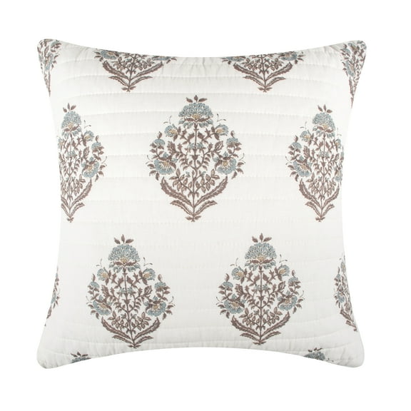 Levtex Home - Kamira Spa - Decorative Pillow (18 x18in.) - Floral - Taupe, Cream and Spa