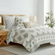 Levtex Home - Kamira Spa Quilt Set - Full/Queen Quilt and Two Standard Shams - Bordered Floral - Spa, Taupe and Cream - Quilt 88x92in. and Shams 20x26in. - Reversible - Cotton