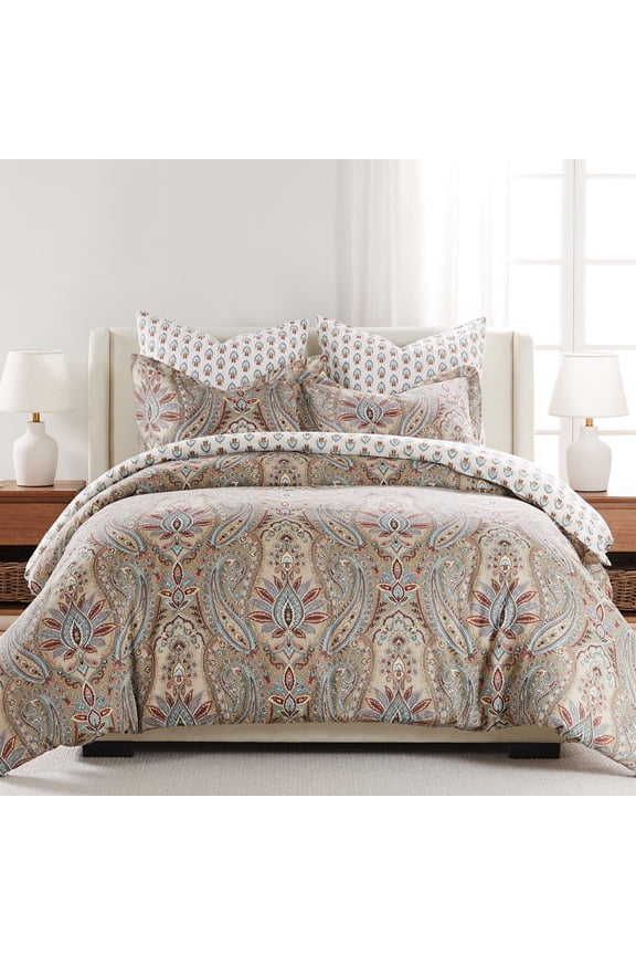 - Kasey Comforter Set - Full/Queen Comforter + Two Standard Pillow Cases - Paisley - Red, Beige, Maroon, Taupe and Blue - Comforter (90 x 94in.) and Pillow Case (26 x 20in.) - Cotton