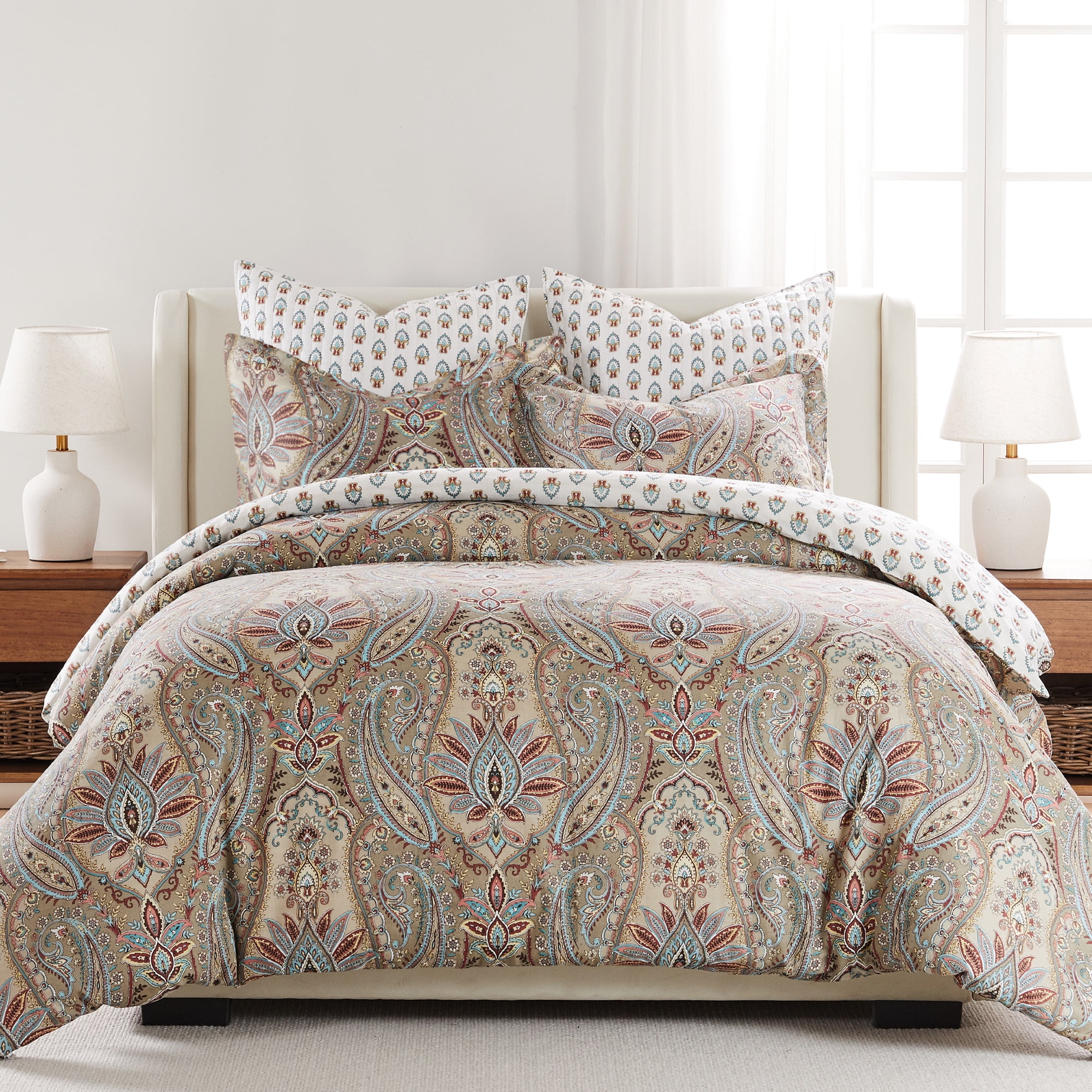 Full Blue Cotton Reversible Paisley Bedspread Set