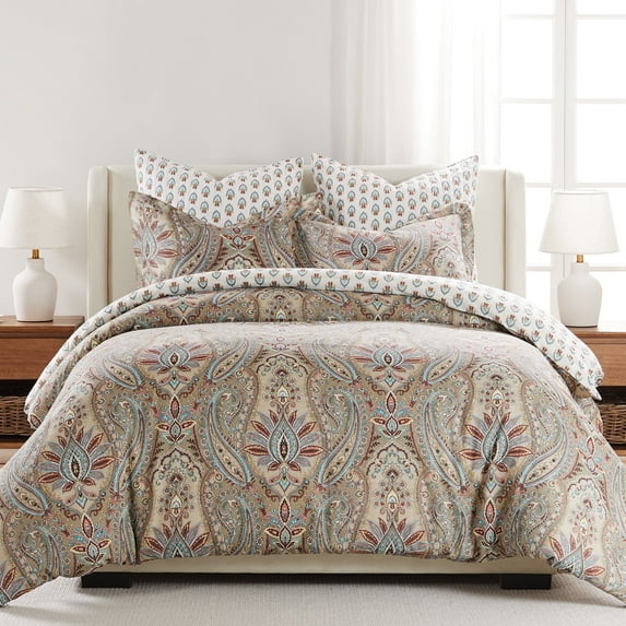 Levtex Home - Kasey Duvet Cover Set - Twin Duvet Cover + Standard Pillow Case - Paisley - Red, Beige, Maroon, Taupe and Blue - Duvet Cover (68 x 88in.) and Pillow Case (26 x 20in.) - Cotton