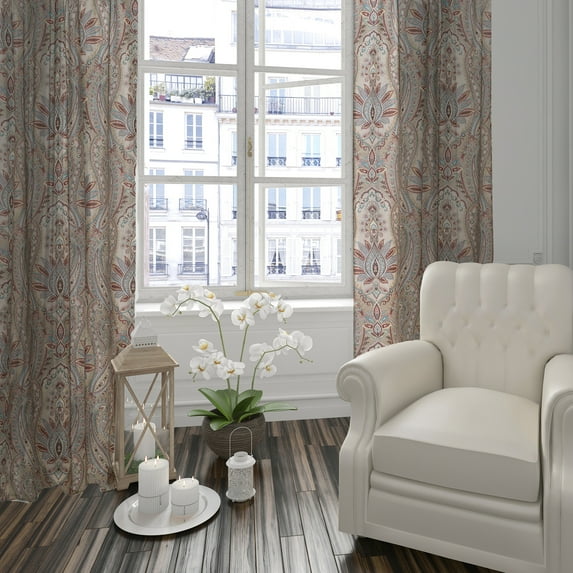 Levtex Home - Kasey - Window Panels with Rod Pocket - Two Curtains 84 inch Length - Ogee Medallion - Taupe, Grey, Teal, Burgundy - 100% Cotton - Lined