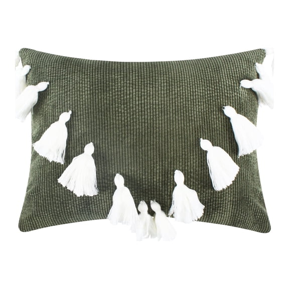 Levtex Home - Kemala Sage - Decorative Pillow (14x18in.) - Tassel - Sage and Cream