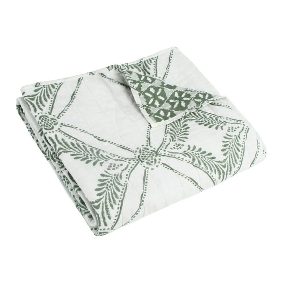 Levtex Home - Kemala Sage - Throw - Medallion - Sage, Cream - Quilt (50x60in.) and Sham 50x60in. - Cotton