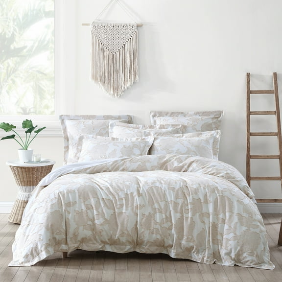 Levtex Home - Kimbell Duvet Set - Full/Queen Duvet Cover + Two Standard Pillow Cases - Cream and Taupe - Floral Jacquard - Duvet (90 x 94in.) and Pillow Case (26 x 20in.) - Cotton