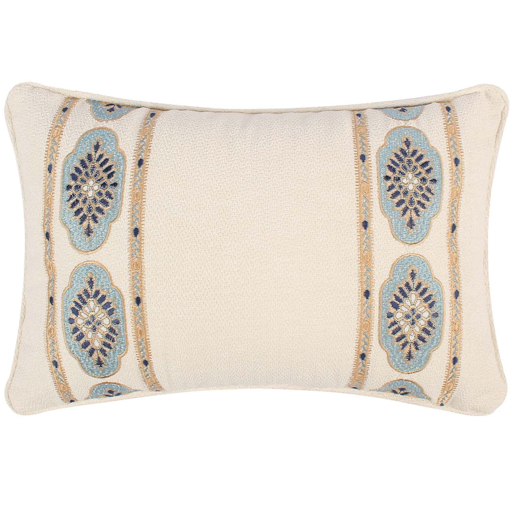 Navy and Cream Embroidered Medallion Decorative Pillow 12x24