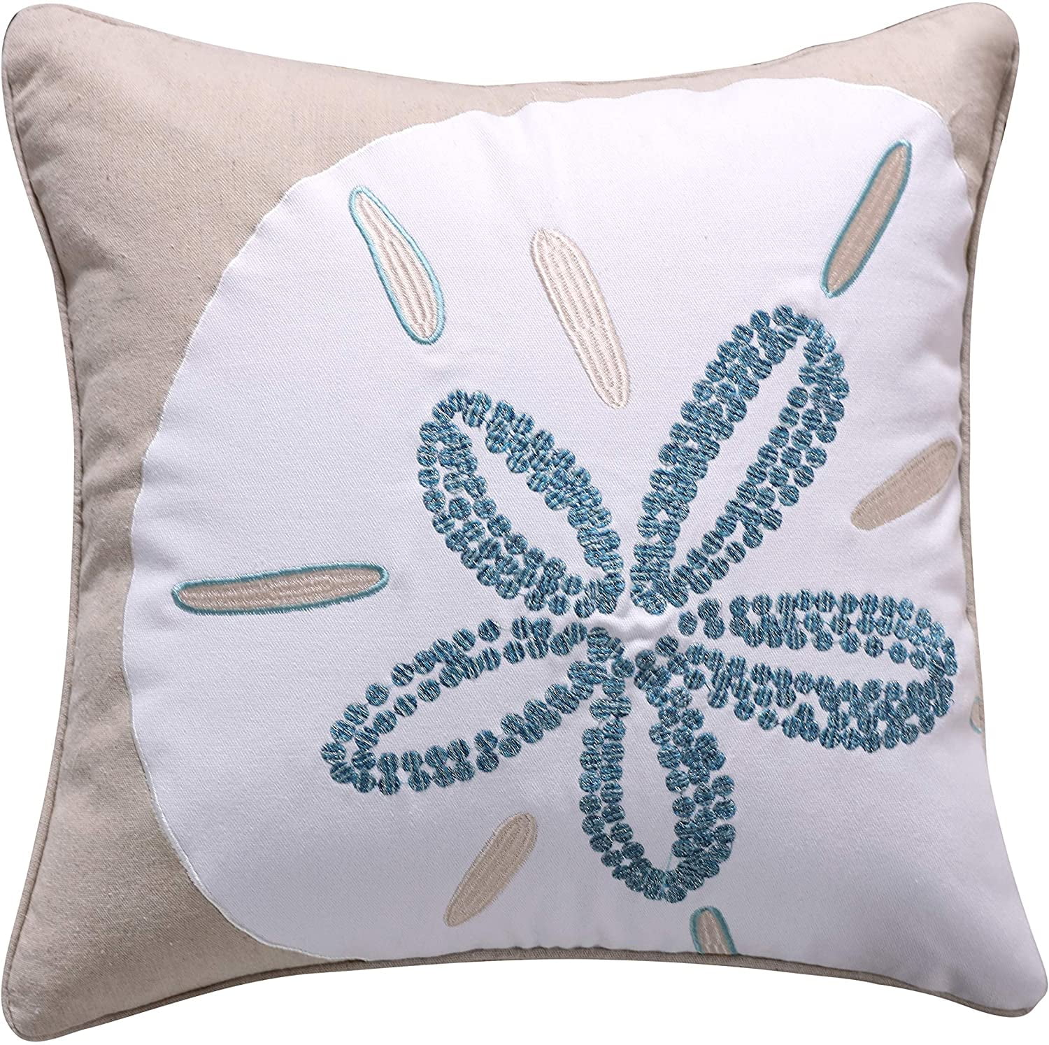 Levtex Home - Laida Beach - Decorative Pillow (18X18in.) - Sand Dollar Seashell - Seafoam Green, White and Natural