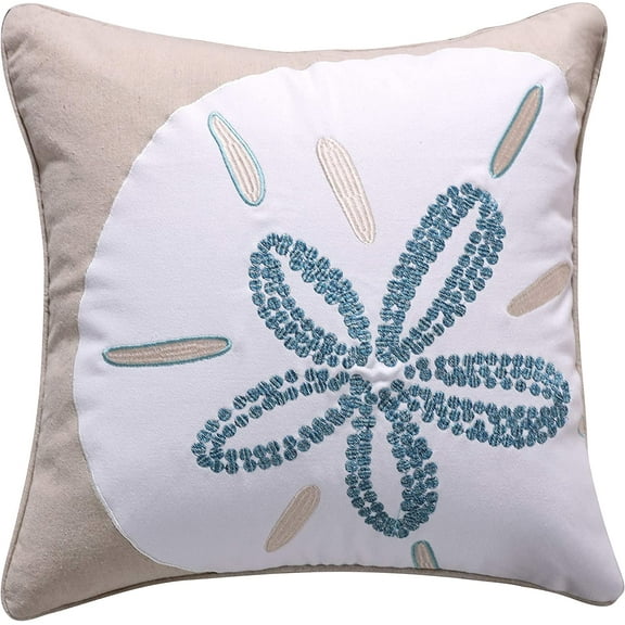 Levtex Home - Laida Beach - Decorative Pillow (18X18in.) - Sand Dollar Seashell - Seafoam Green, White and Natural