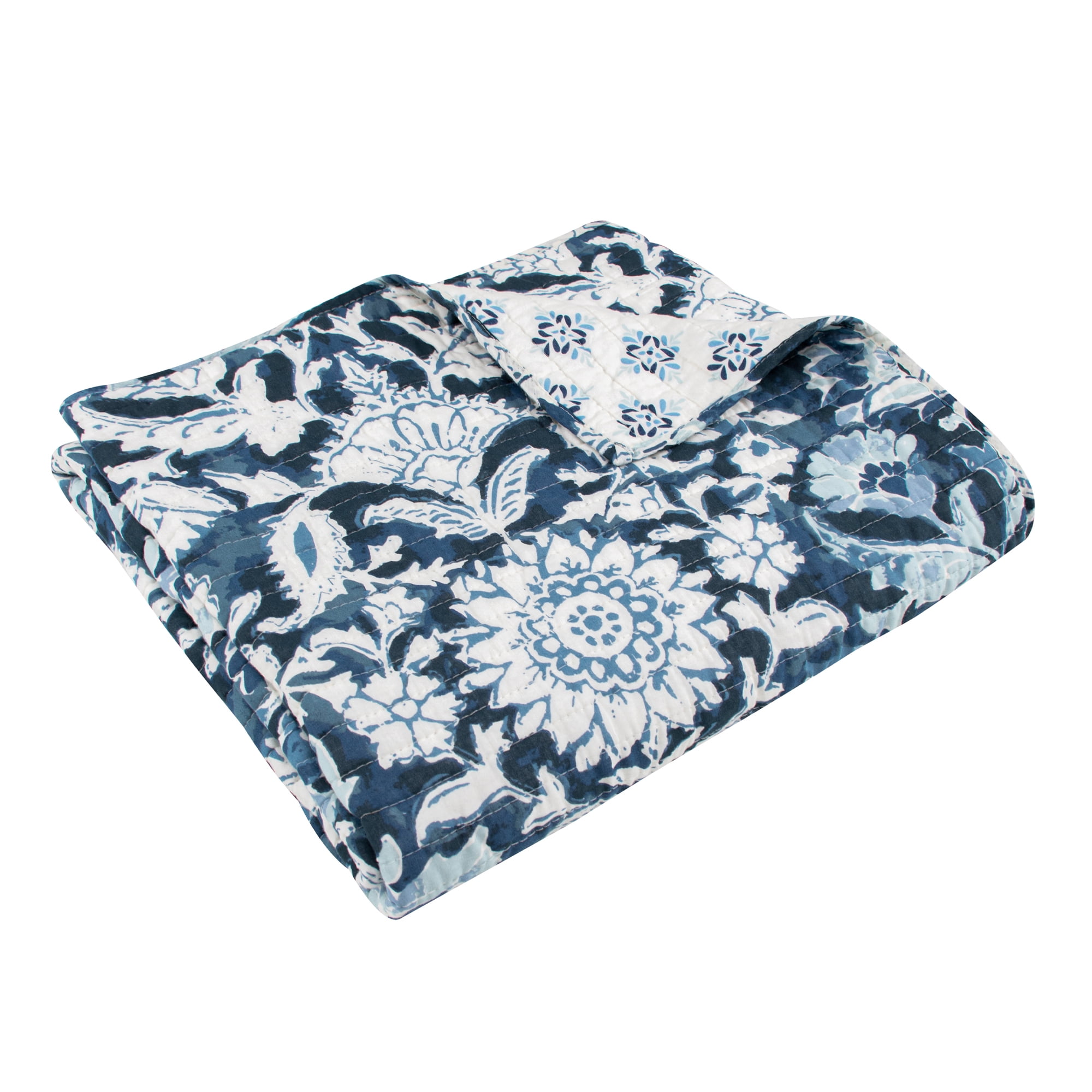 Laure Indigo Blue and White Cotton Quilted Throw