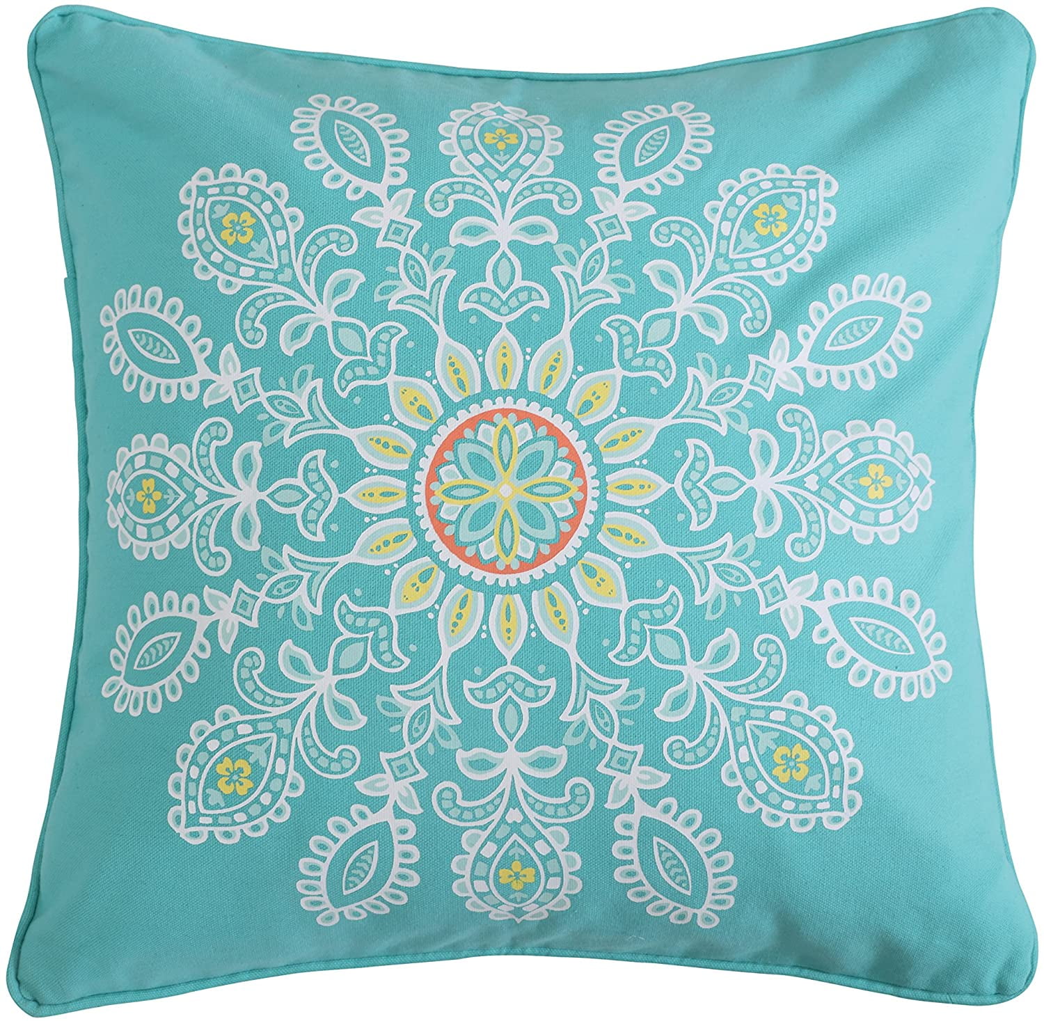 Turquoise and White Feather Fill Bohemian Throw Pillow