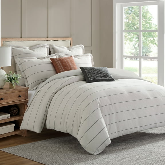 Levtex Home - Leo Stripe Duvet Cover Set - Stripe - Cream Black - Duvet Cover (90 x 94in.) and Two Pillow Cases (26 x 20in.) - Cotton