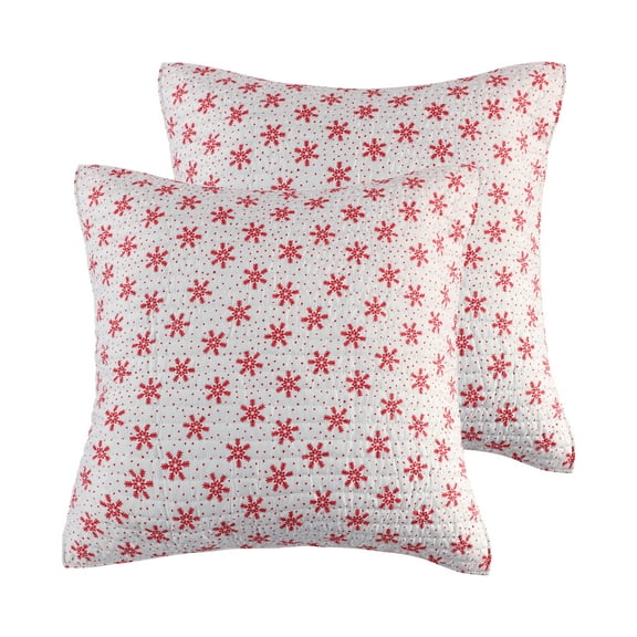 Levtex Home - Let It Snow - Euro Sham (26x26in.) Set of Two - Snowflakes - Red and White