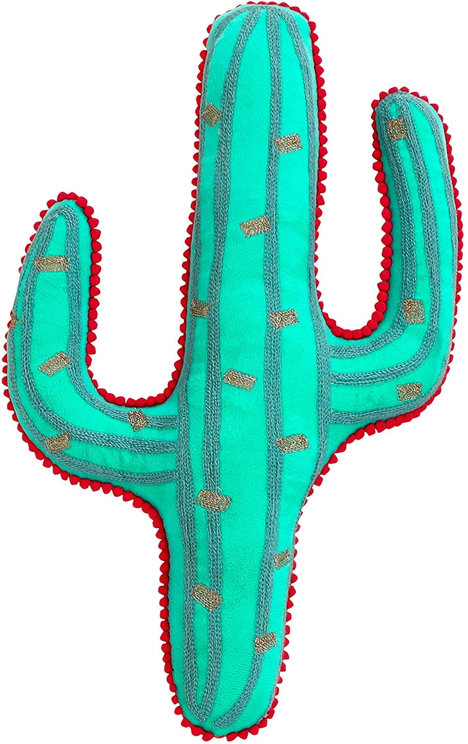 Teal and Red Embroidered Cactus Shaped Kids Pillow