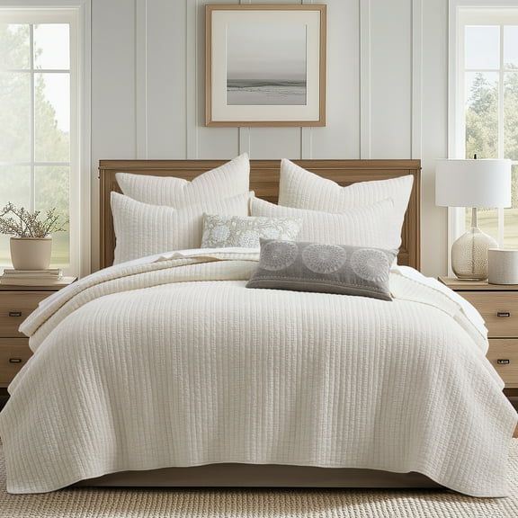 Levtex Home - Loden Quilt Set - Full/Queen Quilt and Two Standard Shams - Textured Waffle - Cream - Quilt (88x92in.) and Shams (20x26in.) - Reversible - Cotton