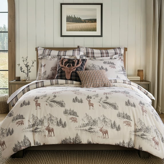Levtex Home - Lodge Toile Comforter Set - King Comforter (106 x 94in.) Two King Pillow Cases (36 x 20in.) - Toile - Brown Ivory Charcoal - Cotton