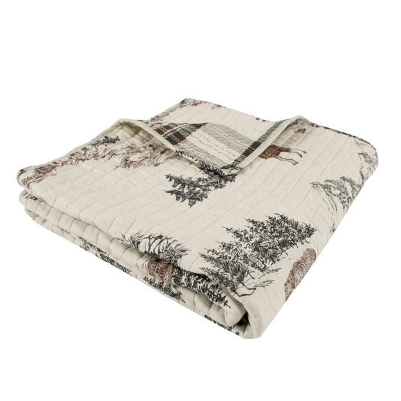 Levtex Home - Lodge Toile - Throw - Mountain Lodge - Brown Cream Charcoal - Quilted Throw (50x60in.) - Cotton