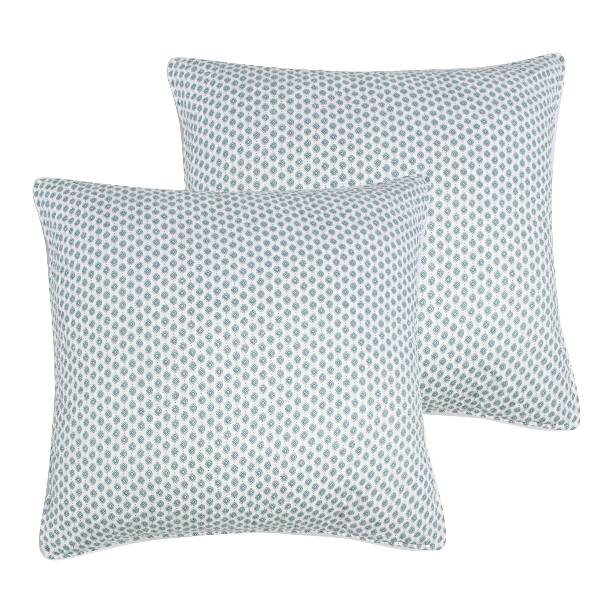 Teal and Cream Cotton Euro Sham Set