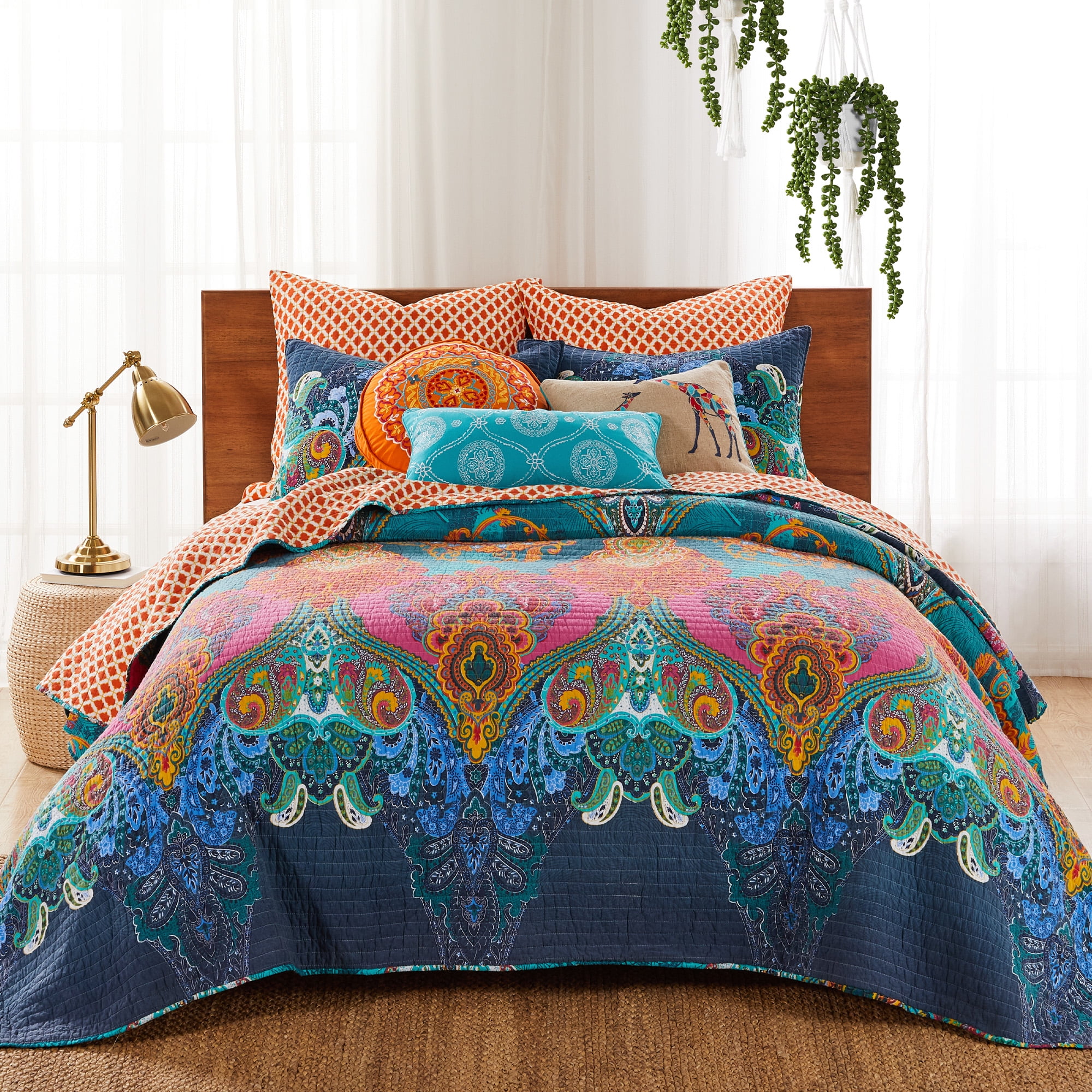 Mackenzie Blue Cotton Reversible Queen Bedspread Set