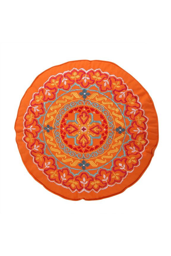 - Mackenzie - Decorative Pillow (18in. Round) - Round Medallion - Orange, Yellow, Blue, Red, Teal