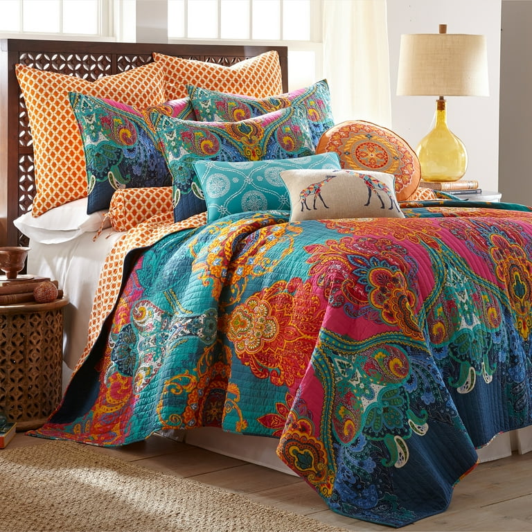 Levtex Home Mackenzie Quilt Set, Bohemian, Teal/Orange