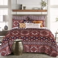 thumbnail image 1 of Levtex Home - Madera King Quilt - Navy, Rust, Orange and Cream - Printed Velvet Medallion Stripe - Quilt (106 x 92 in.) - Polyester Velvet, 1 of 5