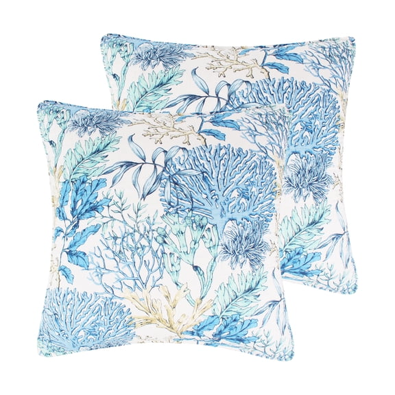 Levtex Home - Mahina - Euro Sham (26x26in.) Set of Two - Coastal - Taupe, Blue and White - Cotton