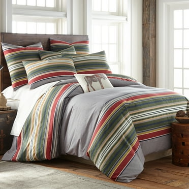 Levtex Home - Manta Duvet Cover Set - King Duvet Cover + Two King Pillow Cases - Blue, Navy, Burgandy, Green - Stripe - Duvet Cover (108 x 96in.) and Pillow Case (36 x 20in. ) - Cotton