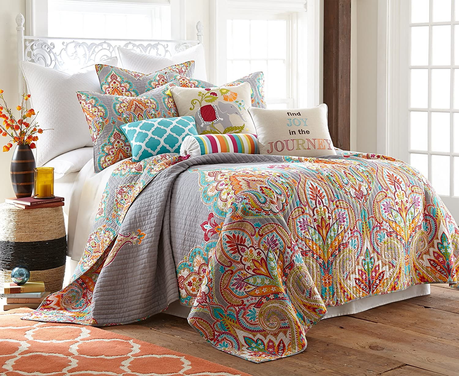 Gray Twin Reversible Cotton Quilt Set