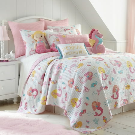 Levtex Home Marina Kids Mermaid Pink Cotton Quilt, Twin - Reversible