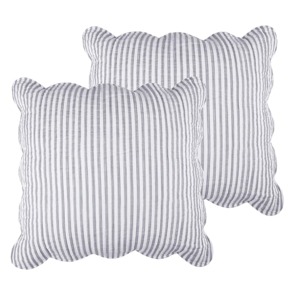 Levtex Home Martha Stripe Light Grey Euro Sham - Set of 2 (26x26in) - No Insert - Light Grey - Stripe - Cotton Euro Sham - Scalloped Edge