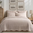 thumbnail image 1 of Levtex Home Martha Stripe Taupe Reversible Full / Queen Quilt Set (88x92in) with 2 Pillow Shams (26x20in) - Stripe Bedding - Taupe, White - Cotton Queen Size Quilt Bedding Set - Scalloped Edge, 1 of 8