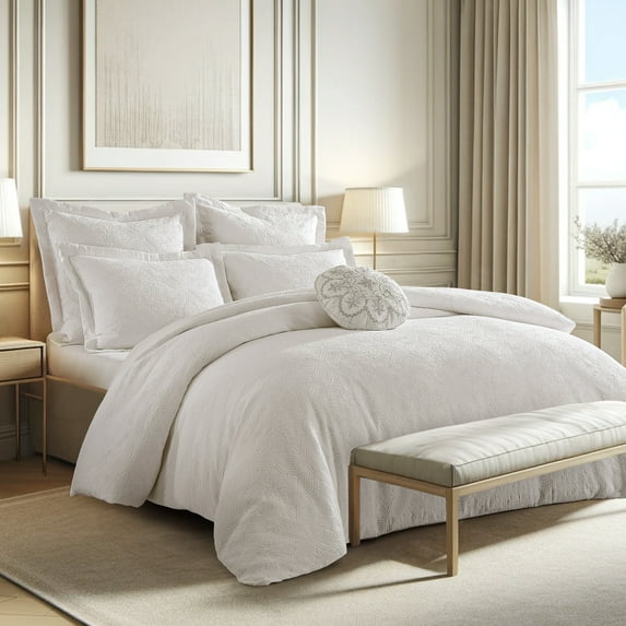 Levtex Home - Matalasse Bright White Duvet Cover Set - Full/Queen Duvet Cover + Two Standard Pillow Shams - White - Duvet Cover (90 x 94in.) and Pillow Shams (26 x 20in.) - Cotton