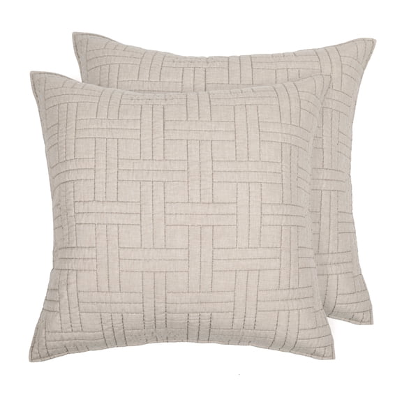 Levtex Home - Melange Stitch - Euro Sham Set of 2- Stitched Medallion - Natural - (26x26in.) - Reversible - PolyCotton Blend