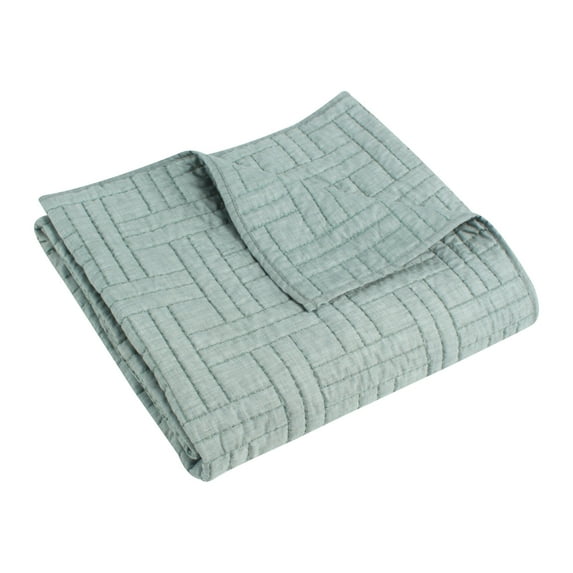 Levtex Home - Melange Stitch - Throw - Solid Stitched - Sea Foam - Quilt (50x60in.) and Sham 50x60in. - PolyCotton Blend