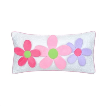 Levtex Home - Merrill - Kids Decorative Pillow (12x24in.) - 3D Flowers - Pink, Purple, Green and White