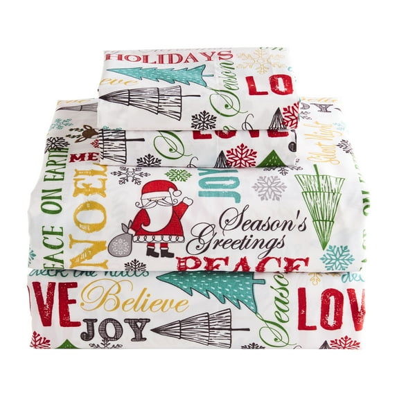 Levtex Home Merry & Bright Collection - Santa Claus Lane Full Sheet Set - Top Sheet (81x96), Fitted Sheet (54x75in.), and Two Pillowcases (21x30in.) - - Polyester