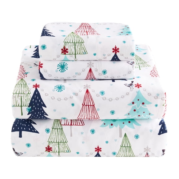Levtex Home Merry & Bright Collection - White Pine Twin Sheet Set - Top Sheet (66x96in.), Fitted Sheet (39x75), and One Pillowcase (20x30in.) - Christmas Tree