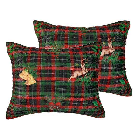 Levtex Home - Merry Tartan Sham - Standard Sham Set of 2 (20x26in.) - Red and Green Velvet Tartan Plaid - Polyester