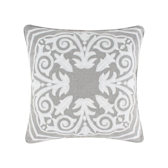 Levtex Home - Mills - Decorative Pillow (18x18in.) - embroidered medallion - Grey and White