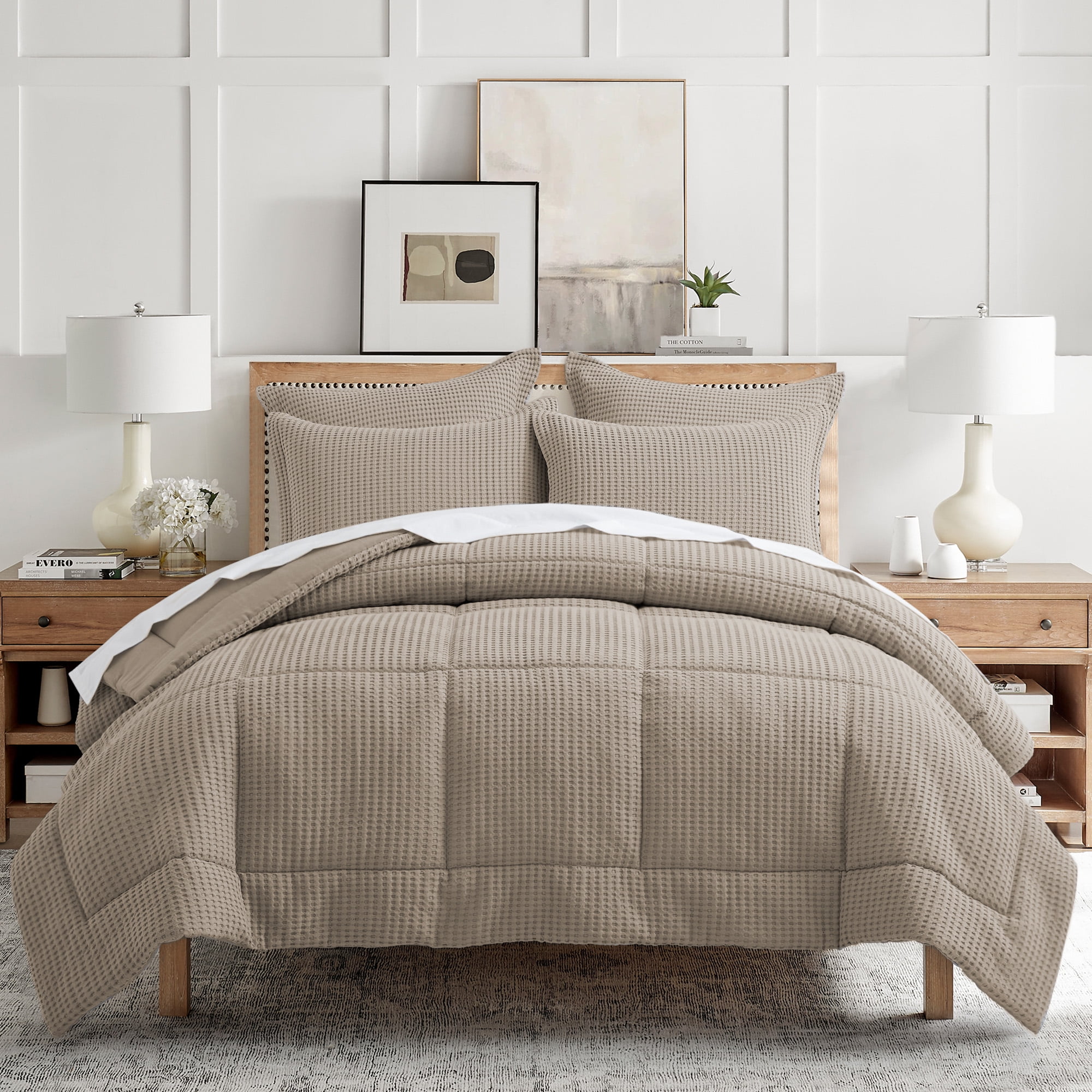 King Beige Fawn Cotton Waffle Weave Comforter Set