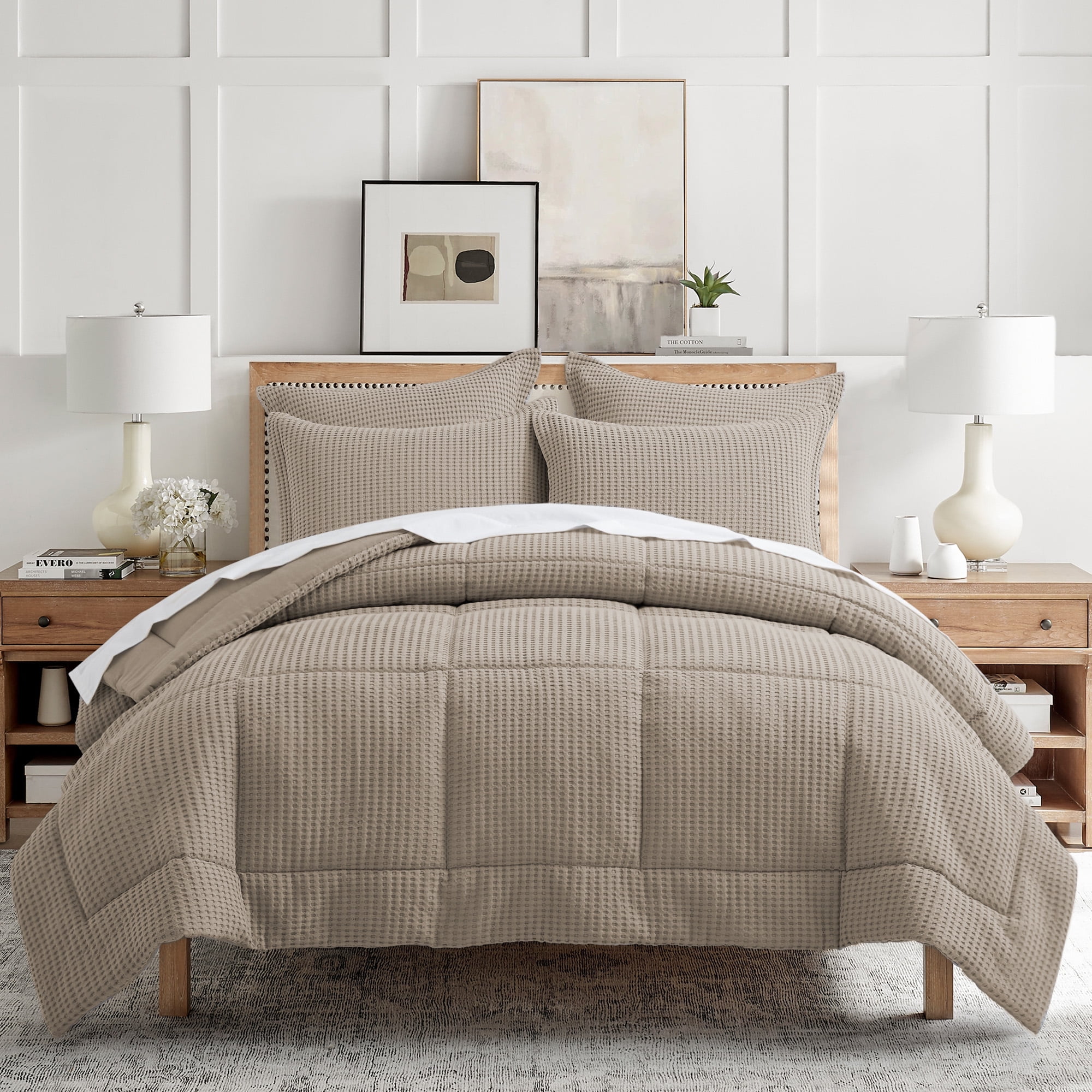 Beige Fawn Twin Organic Cotton Waffle Weave Bedspread Set