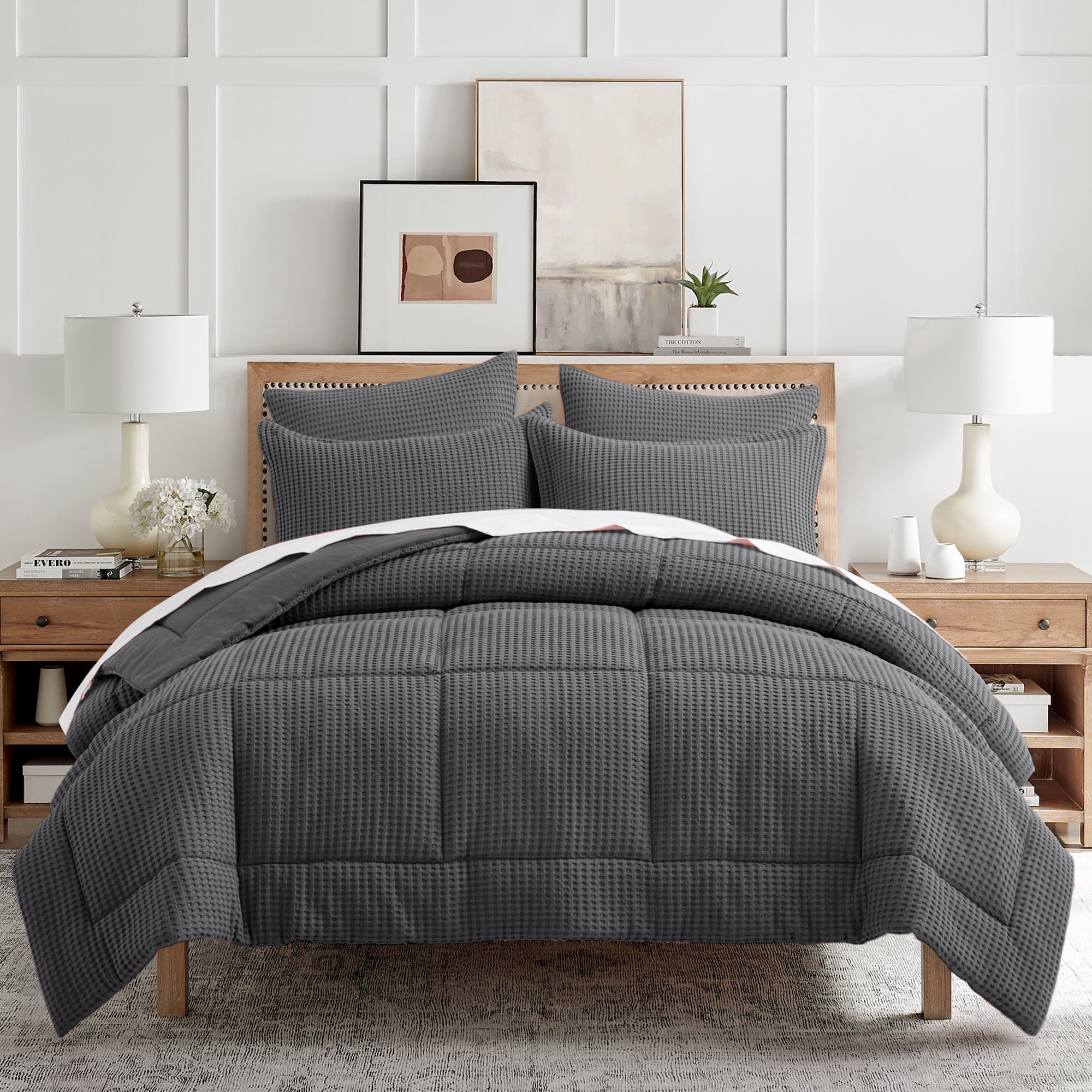 Charcoal King Cotton Waffle Weave Bedspread Set