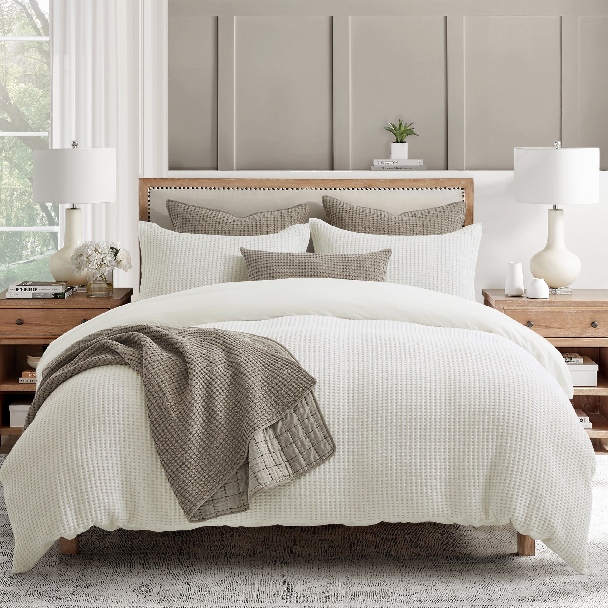 Cream Cotton Waffle Twin/Twin XL Duvet Cover Set