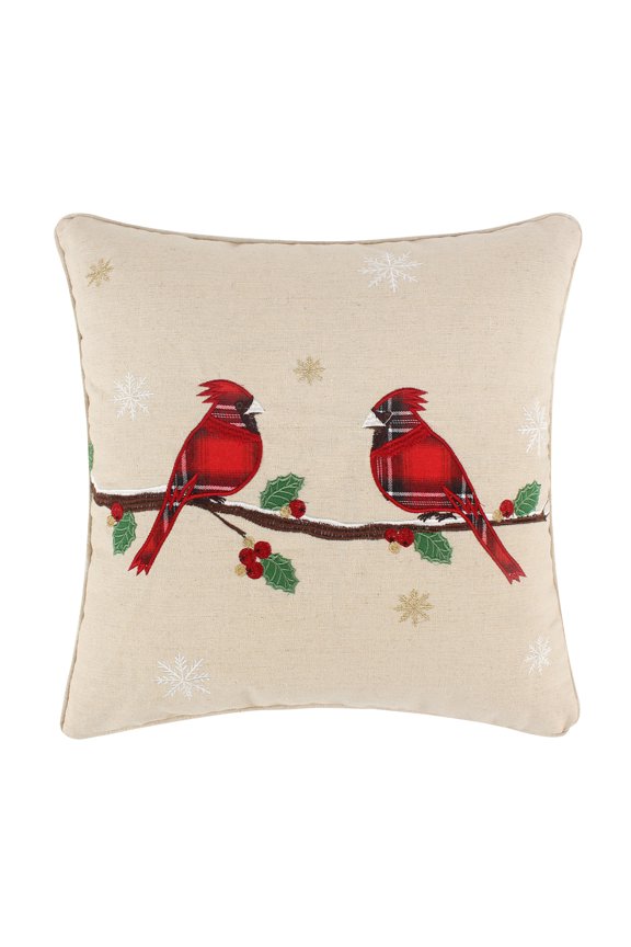 - Mills Waffle - Decorative Pillow (18 x 18in.) - Birds - Taupe, Red, Brown and White