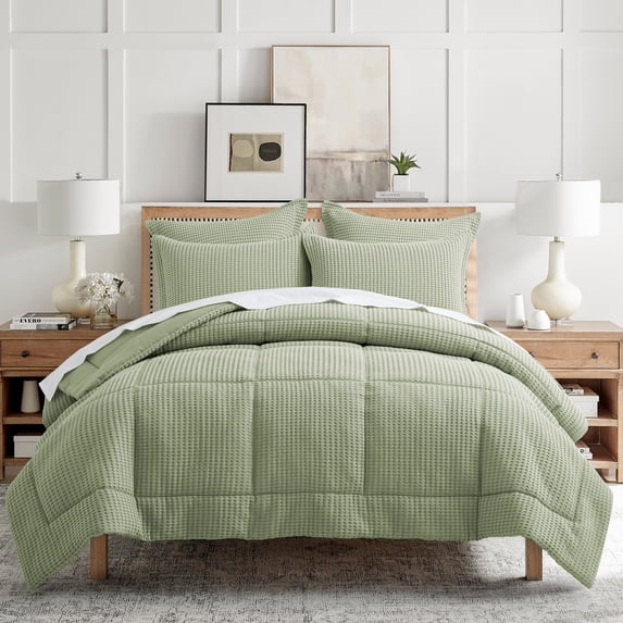 Levtex Home - Mills Waffle Desert Sage Comforter Set - King Comforter + Two King Pillow Cases - Desert Sage Waffle Weave - Comforter (106 x 94in.) and Pillow Case (36 x 20in. ) - Cotton
